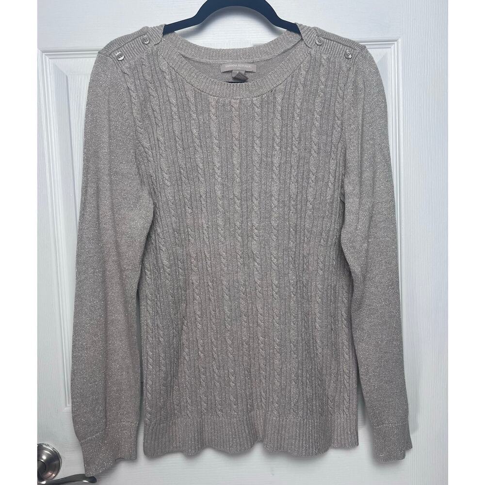 Banana Republic Women's Cable Knit Metallic Sweater Shoulder Button Size XL